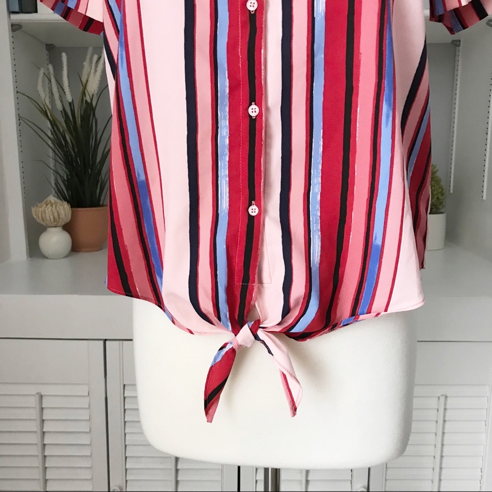 Cynthia Rowley Striped Tie-Front Button Up S - Picture 7 of 11